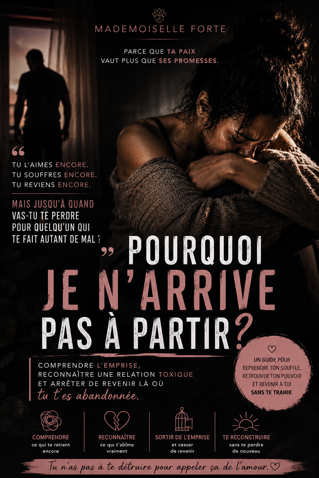 E-book « Pourquoi je n’arrive pas à partir ? » sur les relations toxiques, l’emprise émotionnelle et la reconstruction intérieure.
